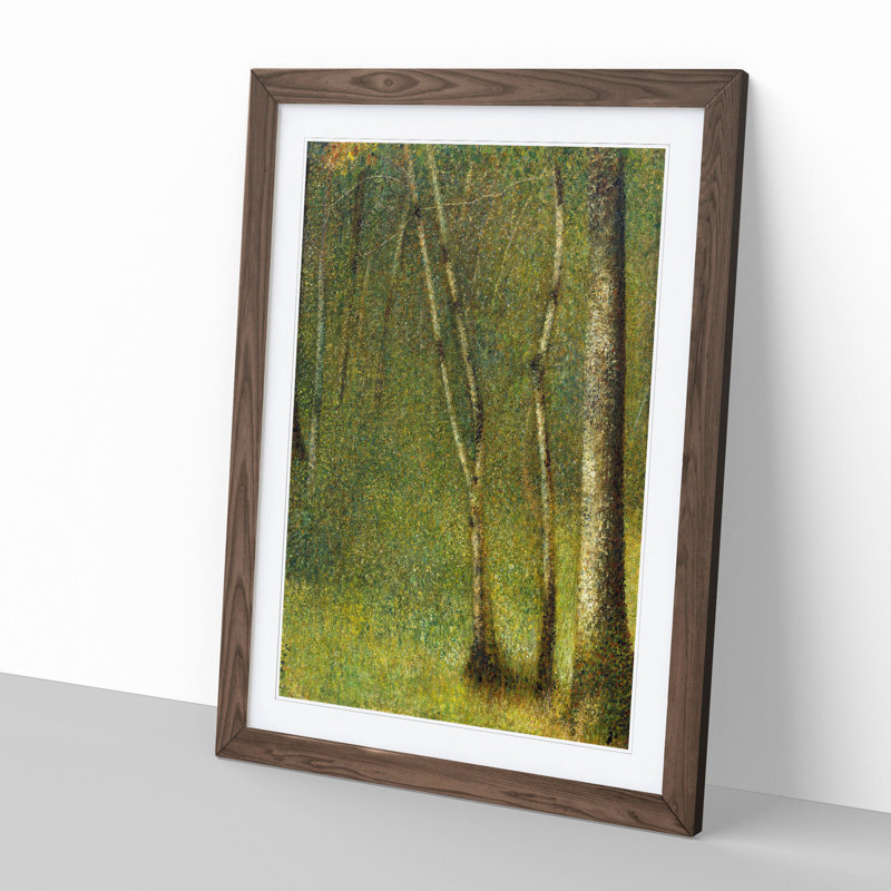 The Forest at Pontaubert by Georges Seurat - Picture Frame Painting, 36cm H x 27cm W x 2cm D, Walnut