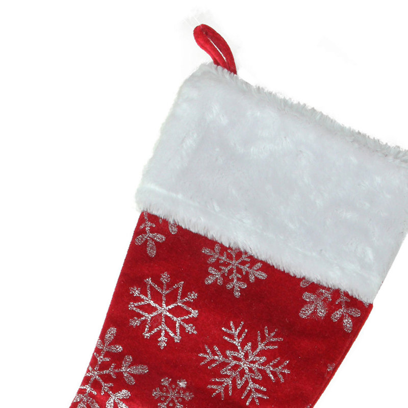 Chaussette de Noël 20 pouces à paillettes rouges et argentées avec fausse fourrure