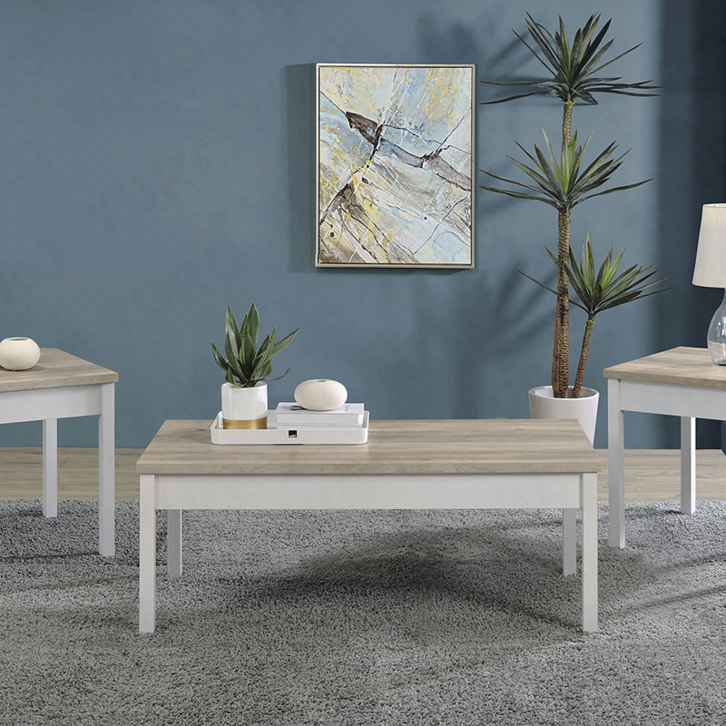 Distressed Pine And White 3-Piece Coffee Table Set