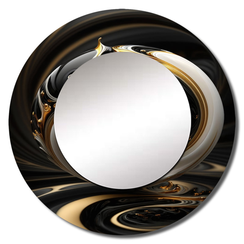 Polymilis liquide blanc vitrail IV - miroir décoratif spirales abstraites, miroir mural rond moderne, art imprimé en métal