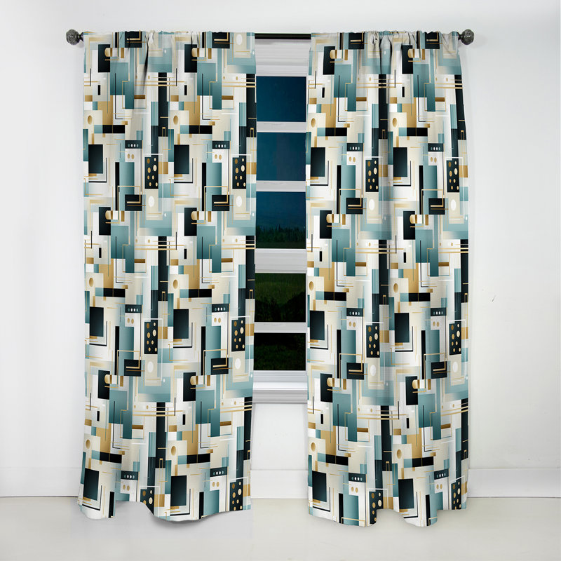 Metropolitan Grey And Black Geometric - Abstract Geometric Blackout Curtain - 1 Panels, 52" W x 90" L