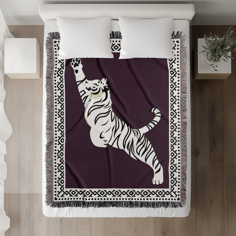Jeté de lit Kat Tiger, Pourpre / Blanc cassé, L 70 po x l 50 po