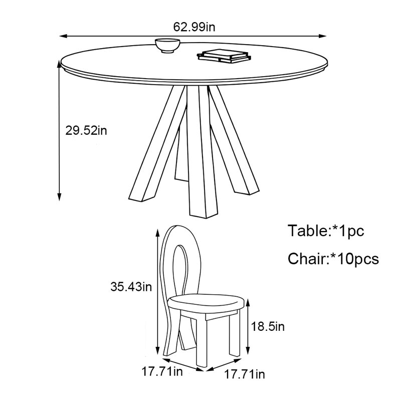 Ensemble de tables rondes Vintage, H 29,52 po x L 62,99 po x l 62,99 po