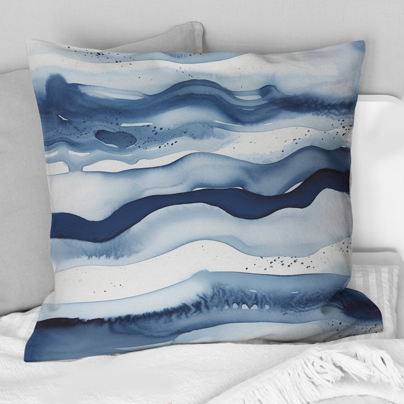 Coussin décoratif abstrait avec vagues bleues classiques III