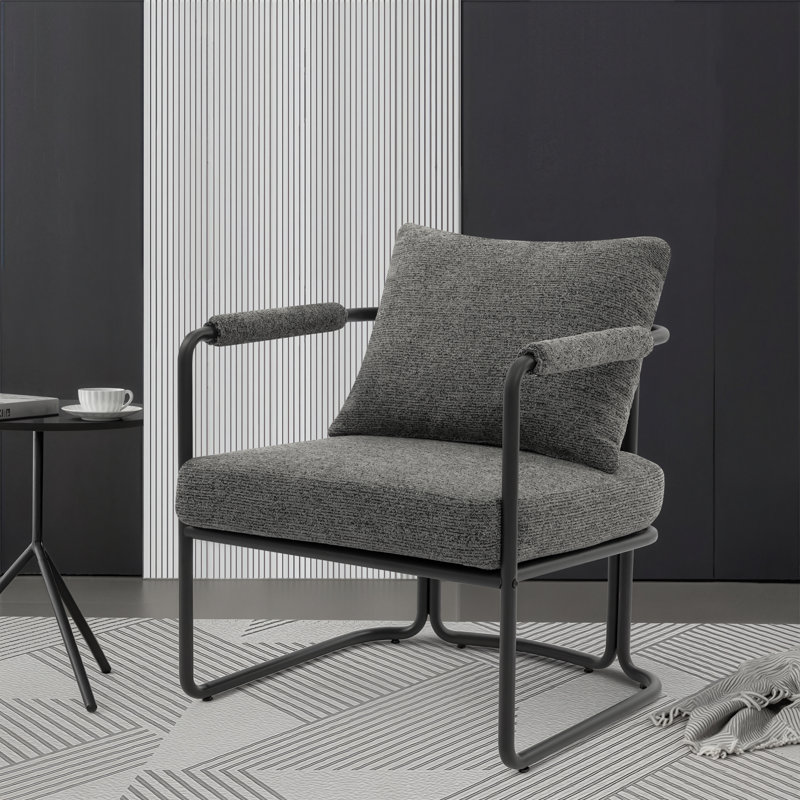 Mid-century Modern Upholstered Accent Chair With Ultra Thick Cushion And Industrial Metal Frame, Dark Gray