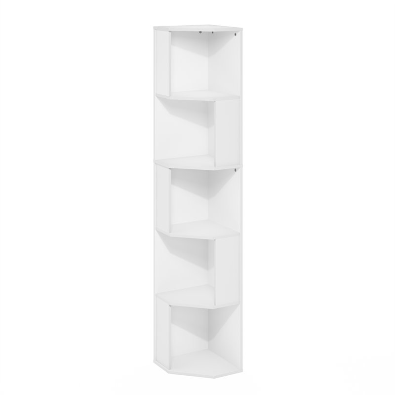 Sharee 5-Tier Freestanding Corner Shelf Bookcase, Bookshelf,, White