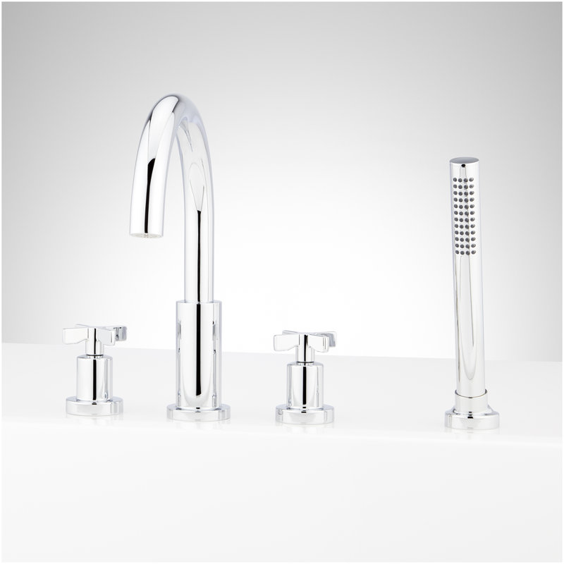 Vassor 4-Hole Roman Tub Faucet and Hand Shower with Rough-In Valve - Chrome, Chrome