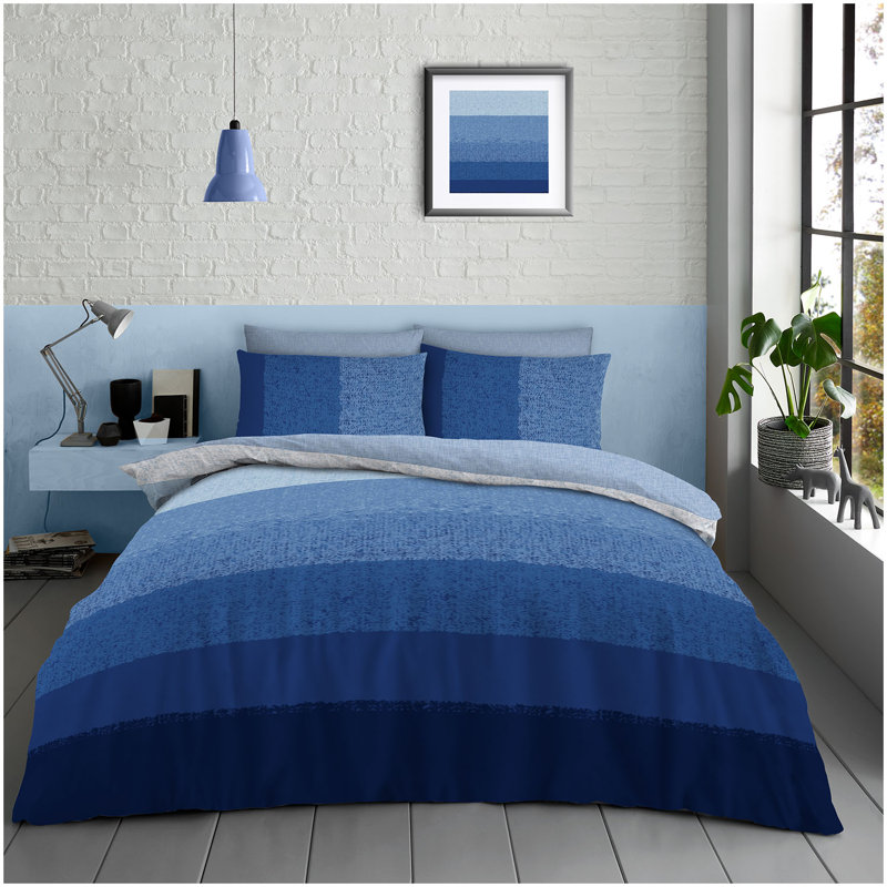 Hotel Style Striped Reversible Duvet Cover Set Polycotton Fabric with Matching Pillowcases - All UK Sinlge Double King, King