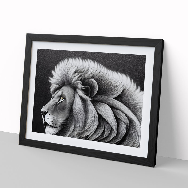 Electrifying Lion - Single Picture Frame Painting, 46cm H x 64cm W x 2cm D, Black 