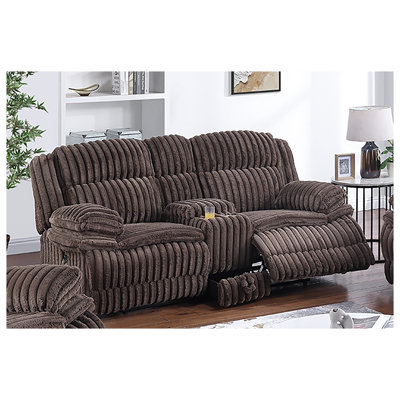 Manual Motion Loveseat Recliner with Console, Cup Holders and Storage Drawer in Chocolate Corduroy Upholstery