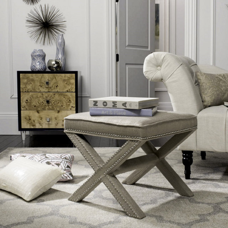 Nixon 20.5" Wide Velvet Square Standard Ottoman, Biscuit Beige Cotton