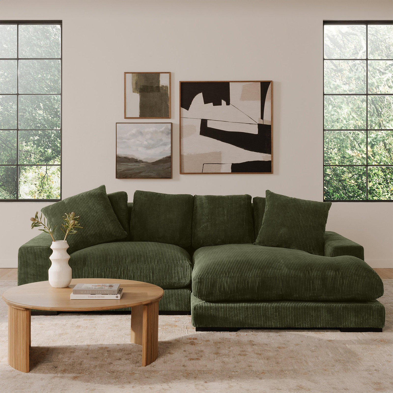 Lonsdale Linen Modular Sofa and Chaise, Dark Green Corduroy