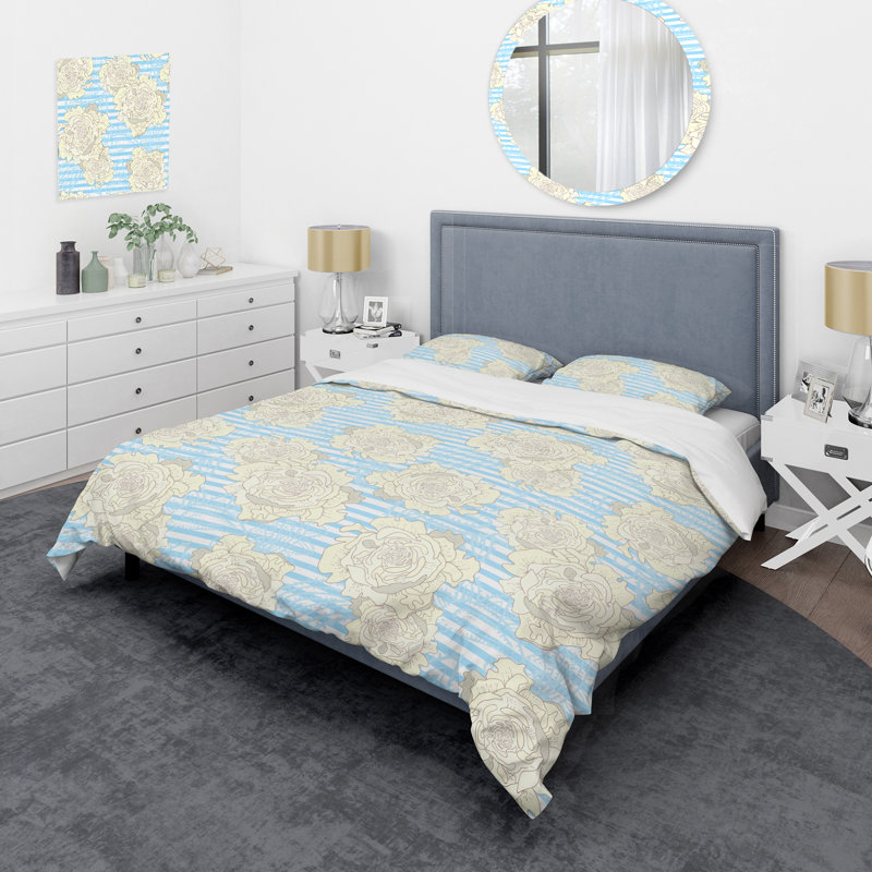 Ensemble de housse de couette en microfibre bleu clair / jaune 3 pièces