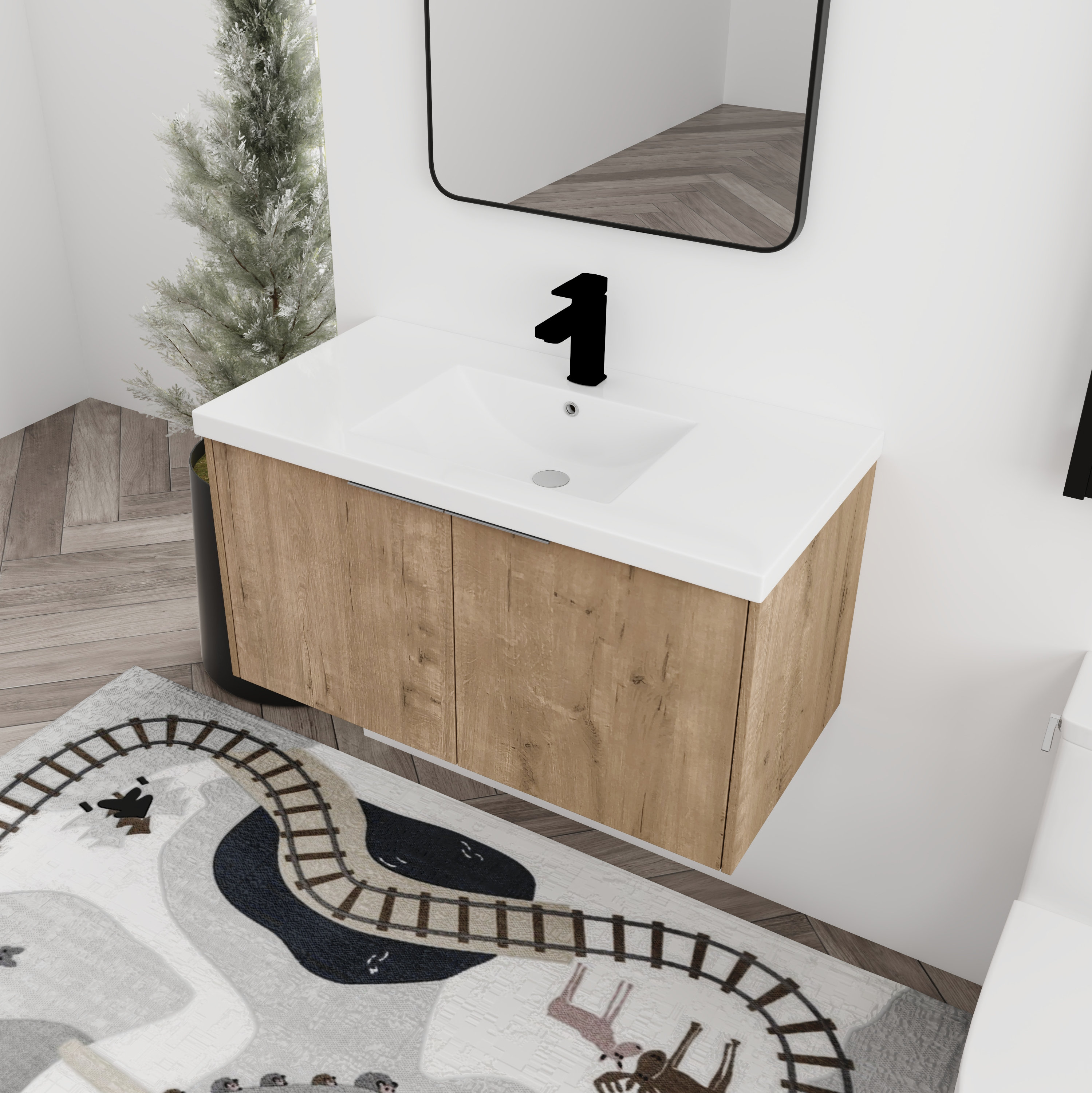 EXULLMODE 36" Wall Mounted Single Bathroom Vanity with Resin Vanity Top Wayfair