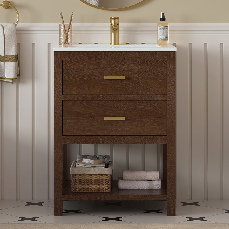 Meuble-lavabo autoportant avec rangement intelligent et plateau en composite Ahart, 25"