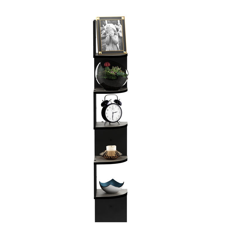 Wall Mount Floating Radial Corner Shelf, French Oak Grey/Black