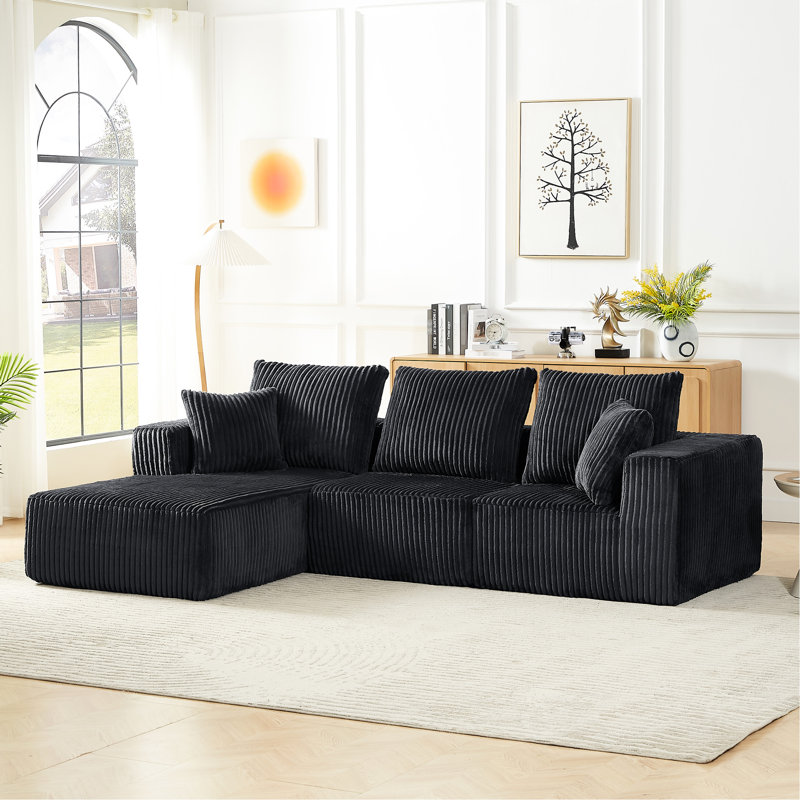 Canapé modulaire en velours côtelé à 4 places modulaire profond pour salon, conception confortable pour les invités, sans assemblage, gris foncé avec sièges, siège, différentes zones, confort, utilisation instantanée,