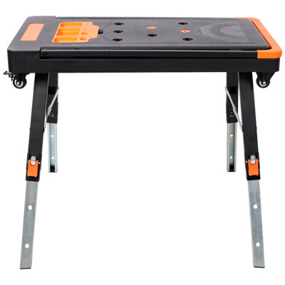 8-in-1 Multifunctional Folding Work Table with US Standard Socket, Portable Heavy Duty Workbench with Wheels for Garage Workshop Home Use