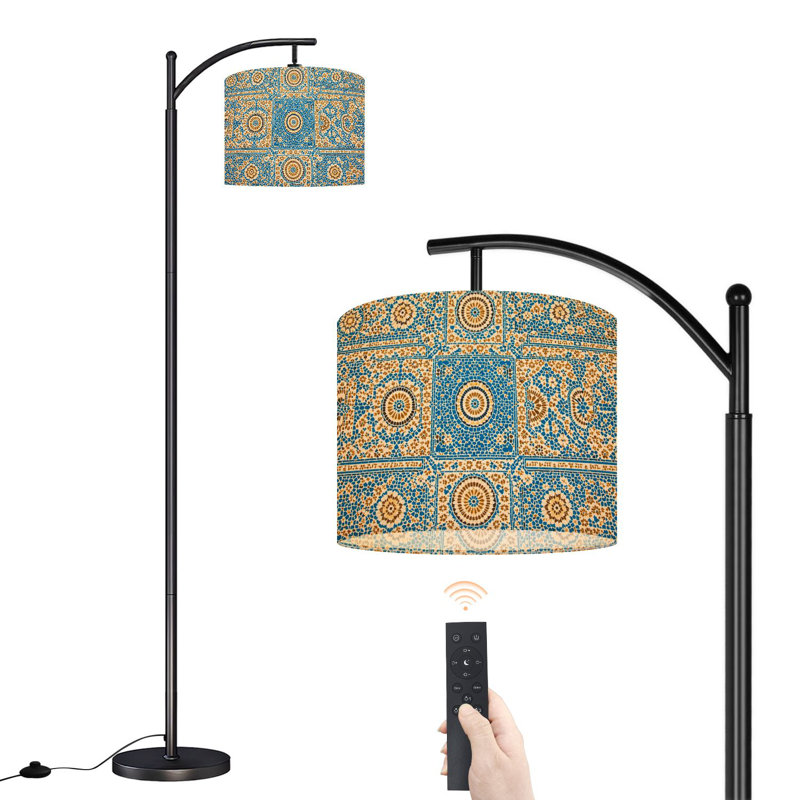 Arc Floor Lamp with Adjustable Lampshade moroccan vintage tile Standing Lamp 3 Color Temperatures Dimmable Tall Pole Lamp with Foot Switch for Bedroom