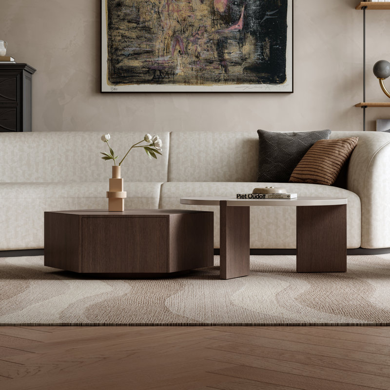 Table d'appoint de rangement hexagonale avec tiroir caché et table basse ronde matte de style moderne