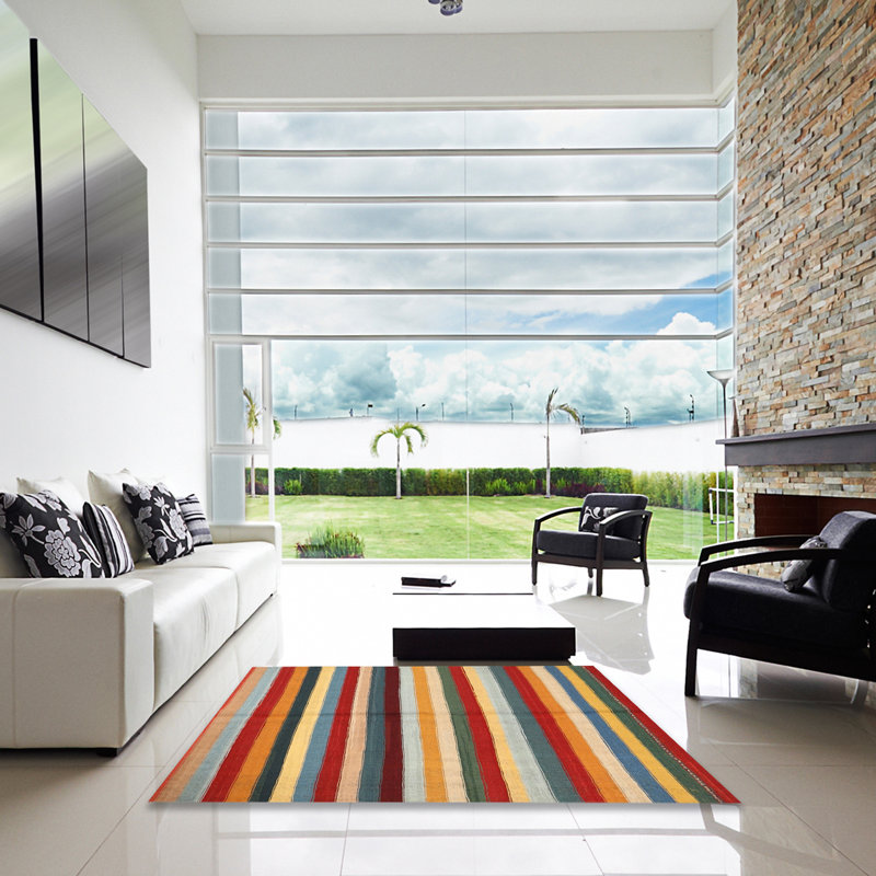 Tapis orange/rouge/jaune contemporain, Carré 5 pi