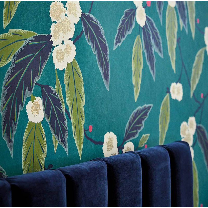 Coppice Wallpaper, Peacock/Azalea/Midnight