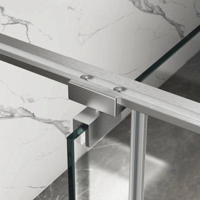 Porte de douche pivotante de 38 à 42 po x H 74 po ouverte à l'extérieur, arrêt à 105 degrés, nickel brossé 5/16 po en verre trempé, pince à rebond automatique, installation simple, ajustement de 4 po, quincaillerie en acier inoxydable 304