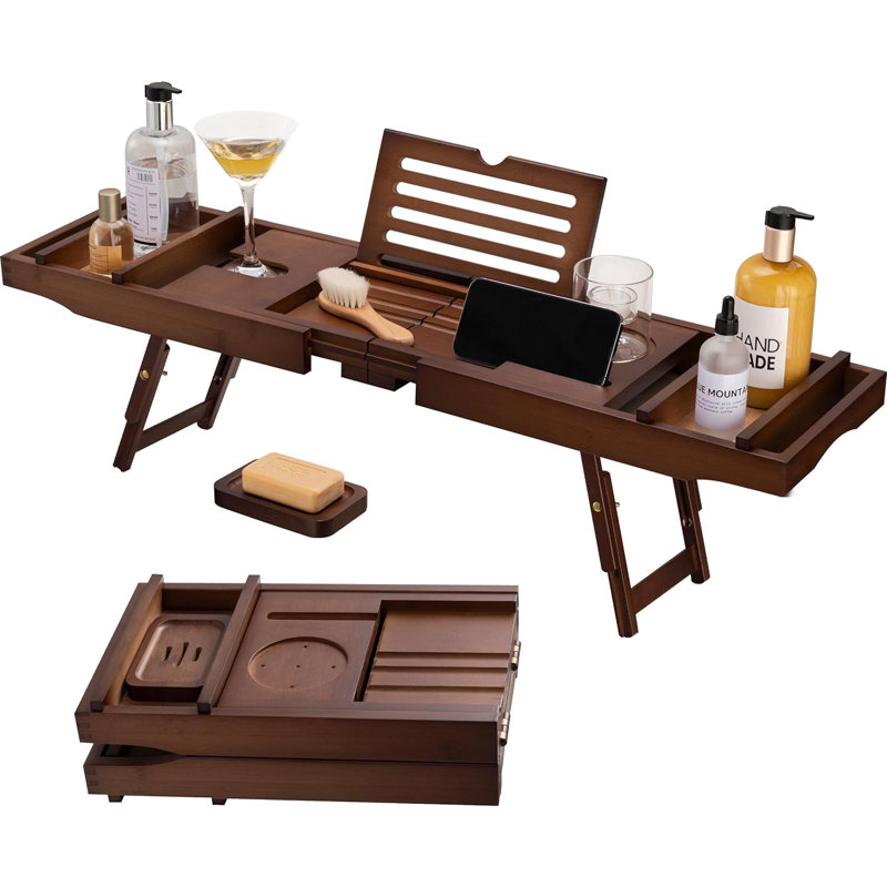 Plateau de baignoire Plateau de baignoire extensible en bambou naturel de 29,5 po à 43 po avec pieds pliables