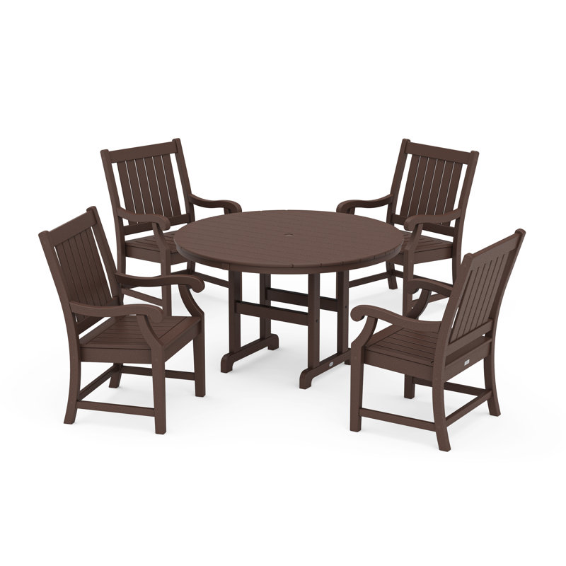 POLYWOOD x Birch Lane Verlyn 5-Piece Round Farmhouse Dining Set, Mahogany
