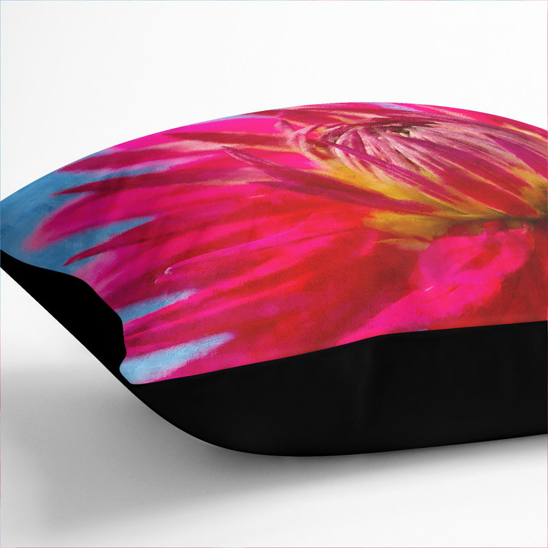 The Pink Flower Painting Square Throw Cushion, Black, 40cm H x 40cm W x 15cm D