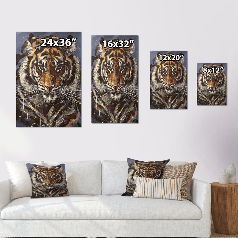 Dessin de tigre à la main - décoration murale traditionnelle sur toile, H 20 po x l 12 po x P 1 po