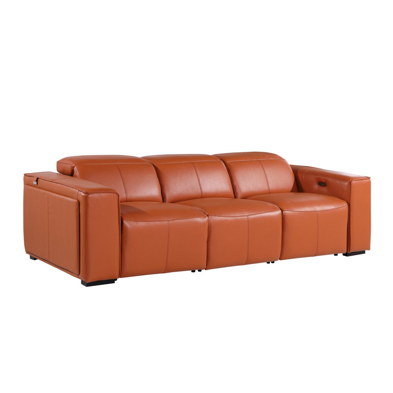 Top Grain Italian Leather Modular Power Triple Reclining Sofa With Power Headrests, Camel