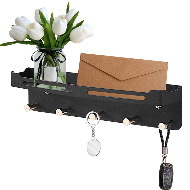 Stainless Steel Wall Organizer with Key Hooks