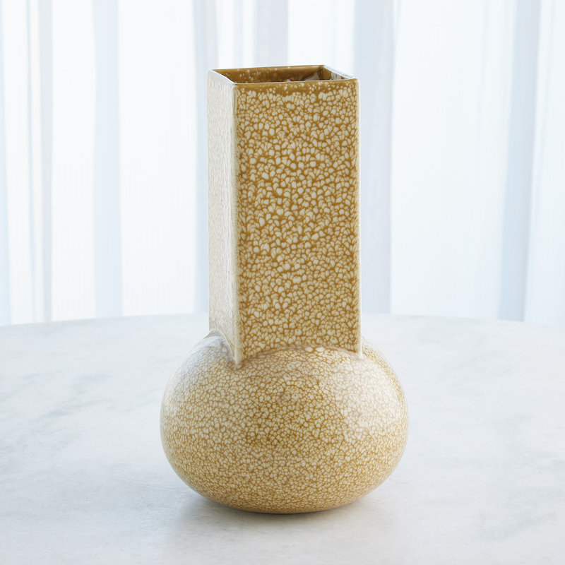 Crocus Vase-Reactive Black-Lg, Mustard, 16" H x 8.75" W x 8.75 D