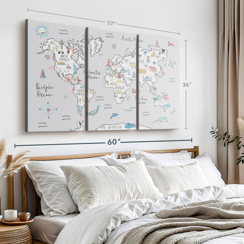 " World Map Pastel ", 36" H x 57" W x 1.25" D