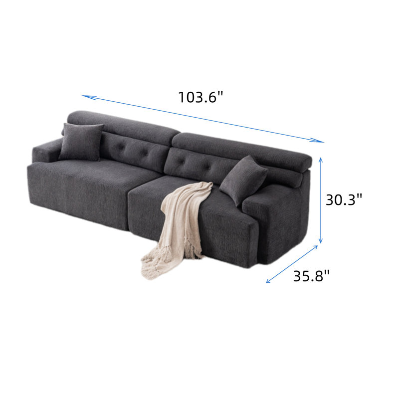 Canapé modulaire à quatre places en tissu chenille avec rembourrage entièrement en mousse, Gris foncé