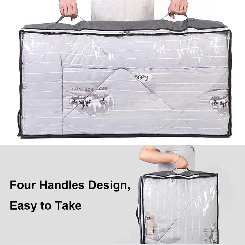 Contenants de rangement sous le lit, grand ensemble de 4 sacs de rangement sous le lit, bacs de rangement en tissu épais avec fenêtre transparente et poignées, noir