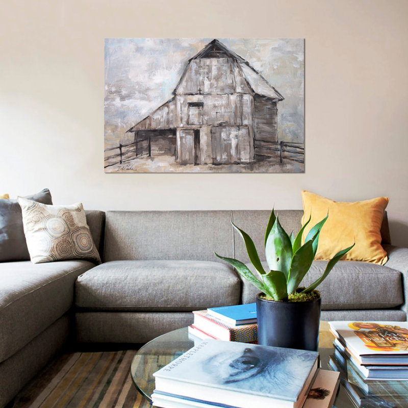 «The Barn», reproduction sur toile, H 18 po x l 26 po x P 1,5 po, Toile tendue, Pas de tapis