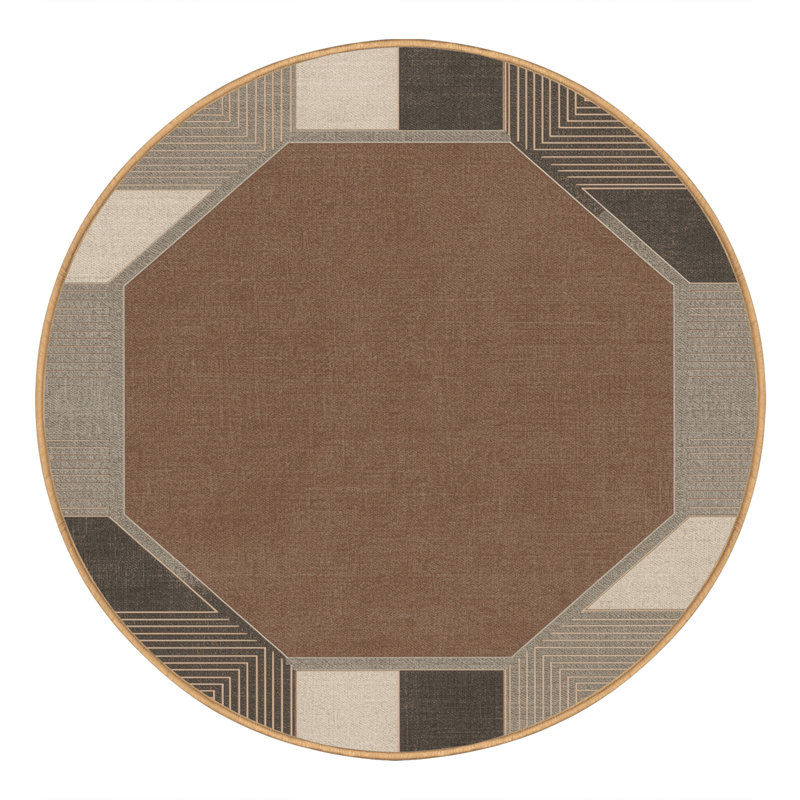 Soft Plush Eakes Classic Geometric Shapes Area Rug in Brown – LightBrown Binding, 7' Round