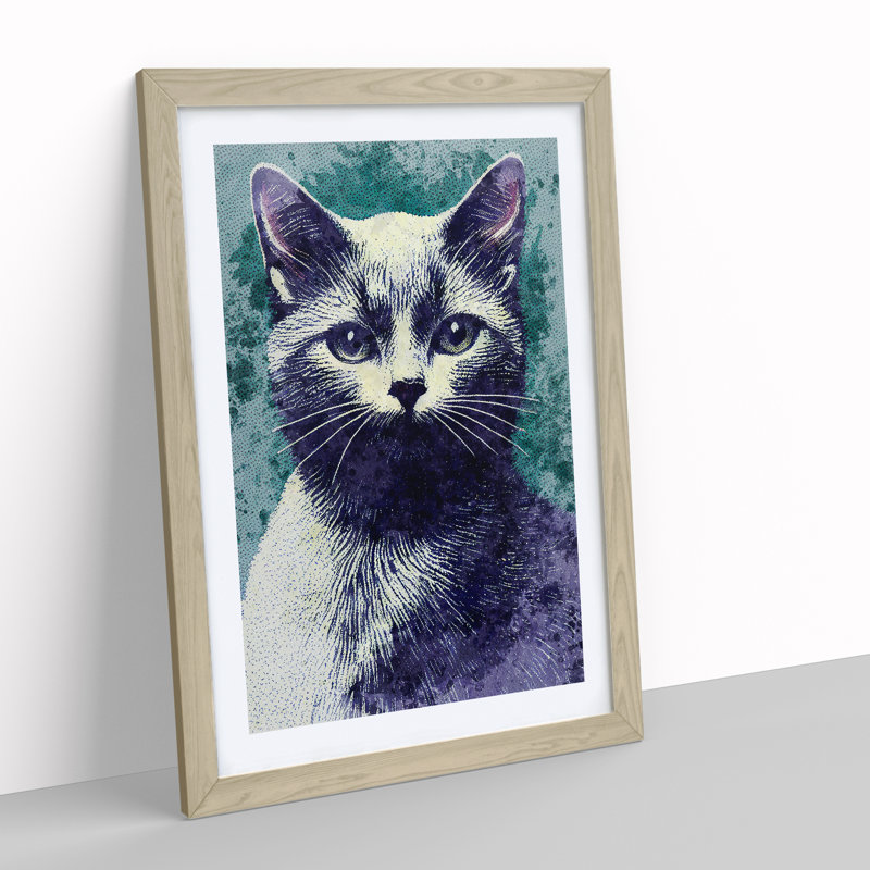 Pretty Cat - Single Picture Frame Painting, Oak Framed, 64cm H x 46cm W x 2cm D