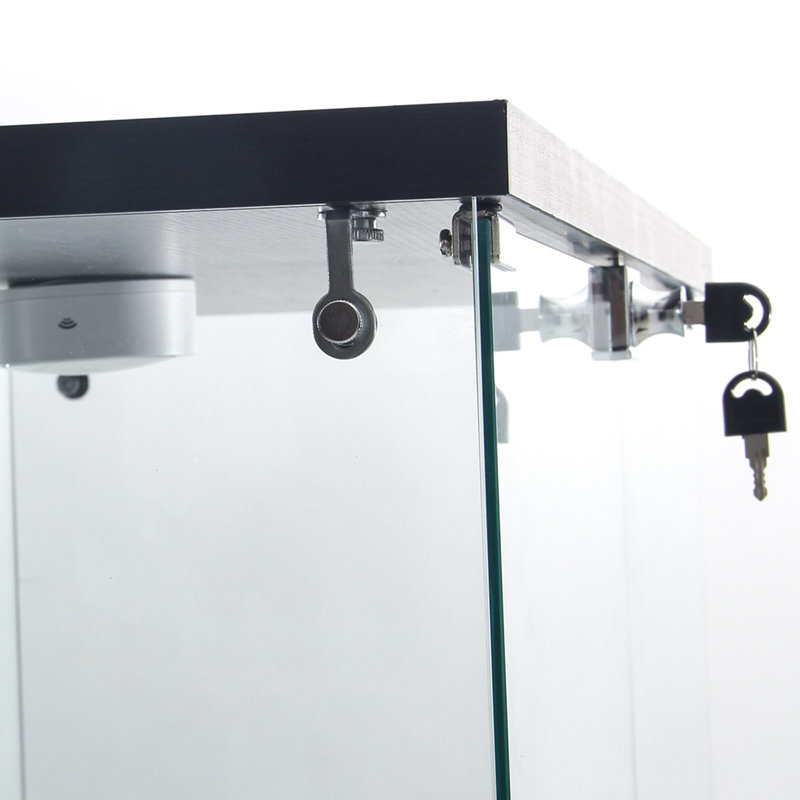 Glass Display Cabinet with Mirrored Back Panel, Glass Display Cases with Shelves and LED Light, 2 Doors Curio Cabinets, Black