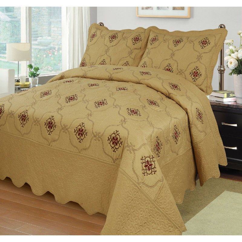 Ensemble de courtepointe réversible en microfibre 3 pièces p-emma, Courtepointe très grand californien + 2 taies, Taupe doré