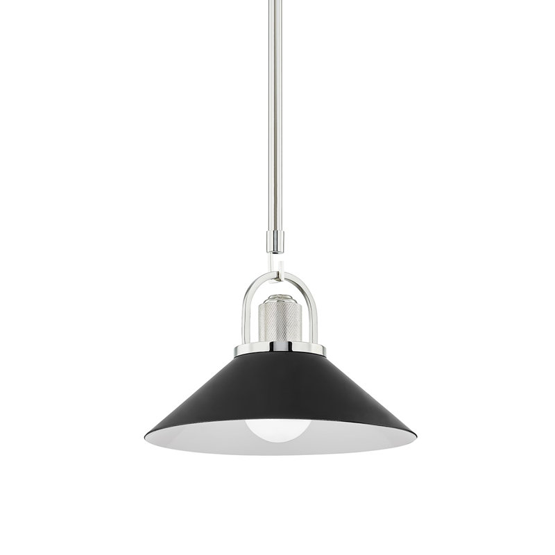 Luminaire suspendu conique à 1 lumière Syosset, Laiton vieilli, Noir