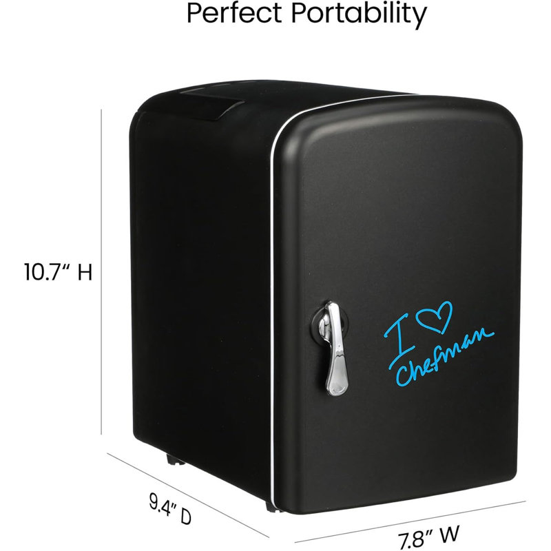 Mini Portable Personal Fridge – 4L Compact Cooler & Warmer For 6 Cans (12Oz), Freon-Free & Eco-Friendly, Dual Power (Home Outlet + 12V Car Charger),Black Dry Erase