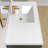 42 Inch Solid Surface Bathroom Vanity Top with Right Side Integrated Single Sink,  Bright White 2" Thick Countertop, Raised Edge & Backsplash