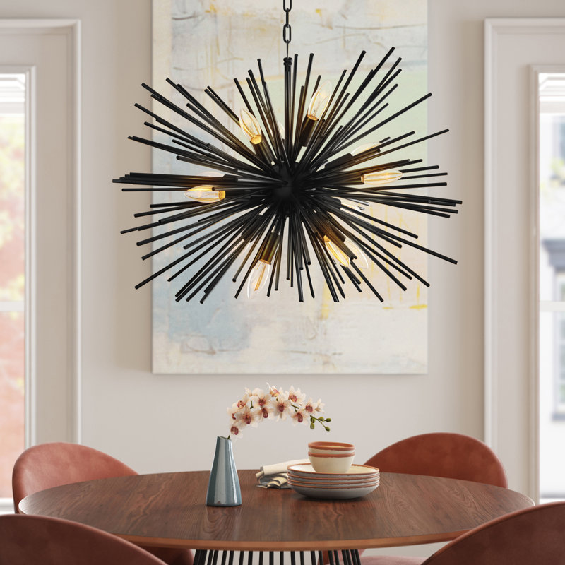 Lustre sphérique Spoutnik à 12 lumières Chadia, H 15,8 po x l 24 po x P 24 po, Noir (livré assemblé)