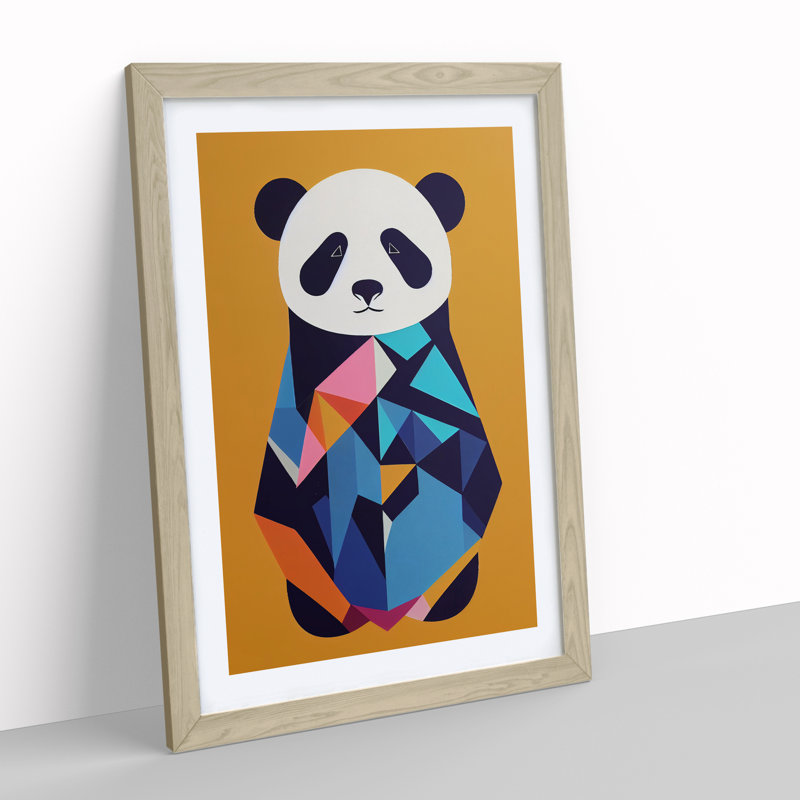 Panda Bear Abstract - Wall Art, 48cm H x 36cm W, Oak Framed