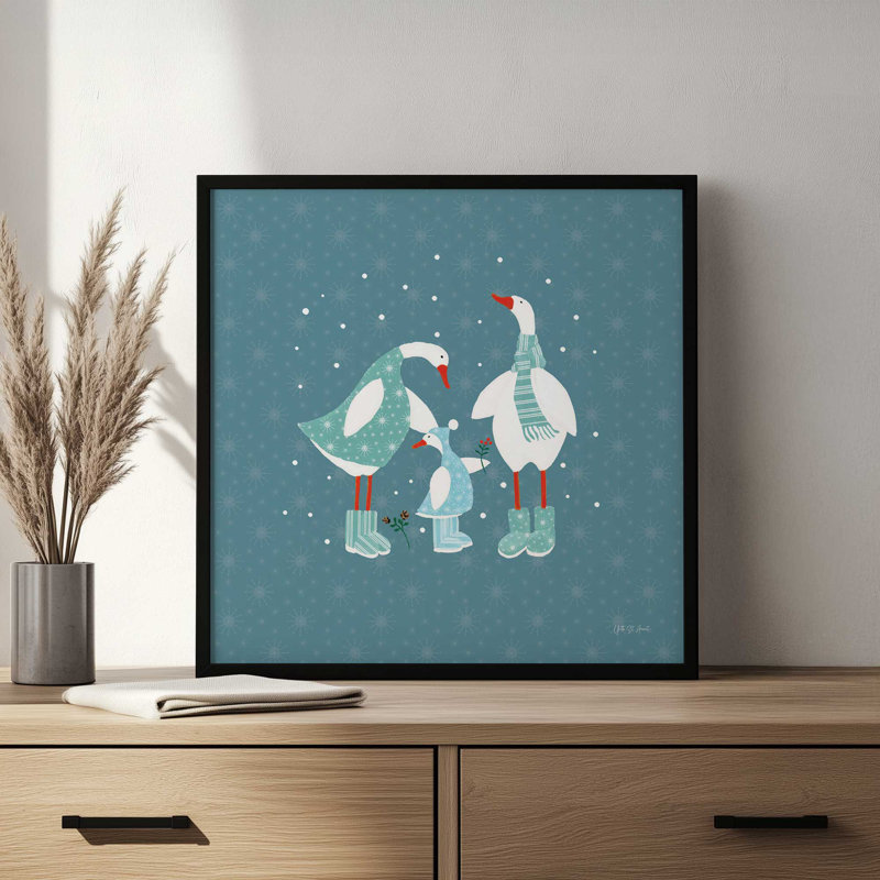 «Ducks in the Snow IX» par Yvette St. Amant, reproduction d'art, H 20 po x l 20 po, Brun