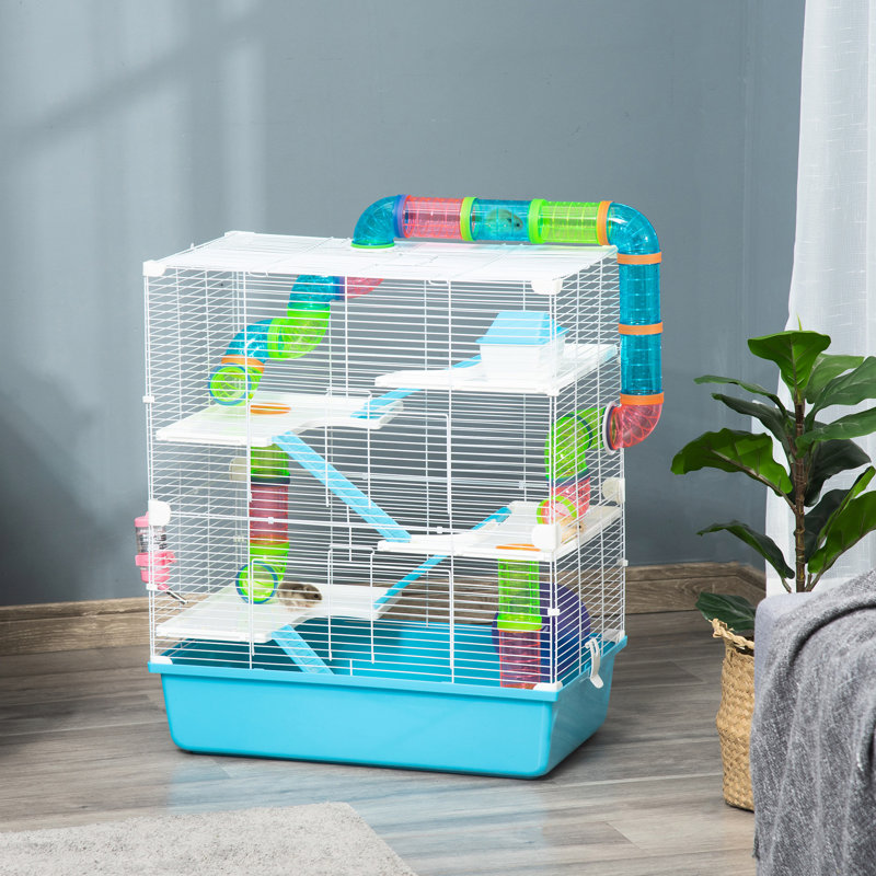 Très grand parc portatif bleu pour hamster - 5 avec tubes, tunnels et très grande bouteille d'eau