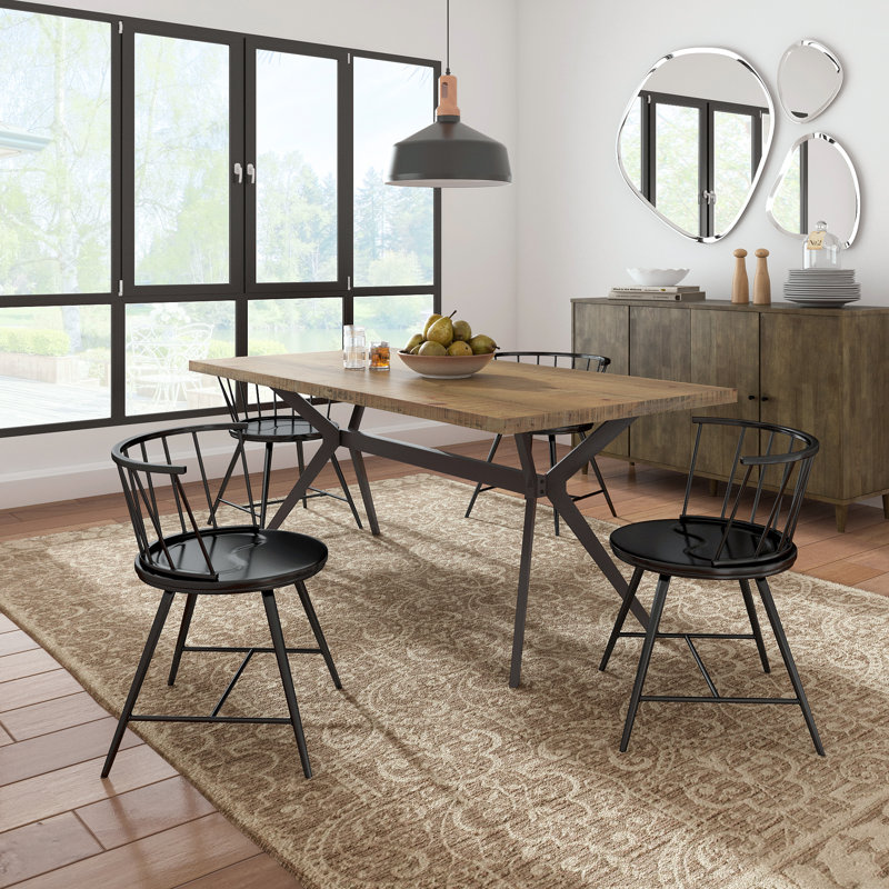 Ensemble de table et 4 chaises Breaux, Pin clair, Noir, noir, noir, noir
